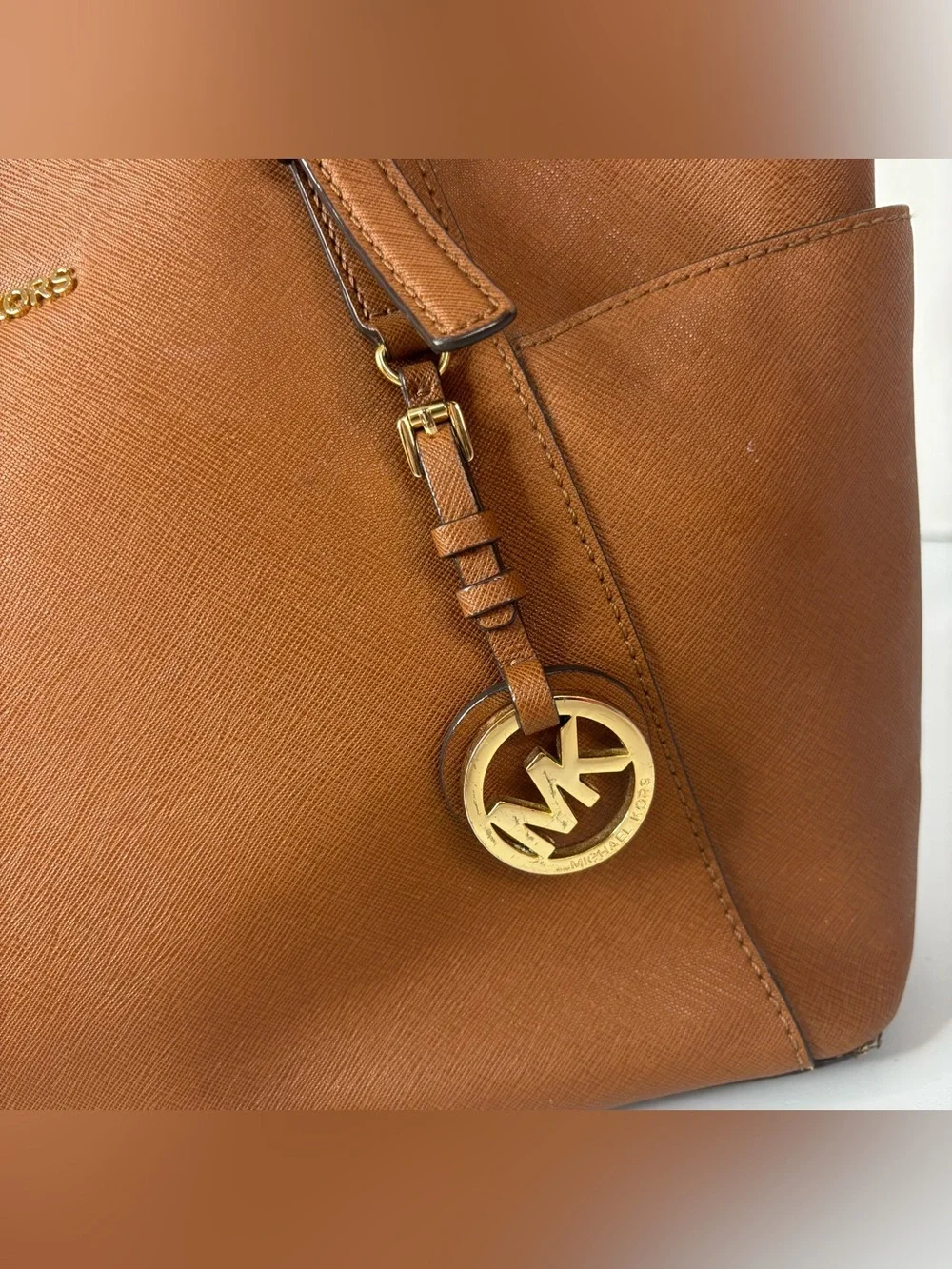 Michael Kors Jet Set Travel Saffiano Leather Tote Bag Acorn Brown Gold Hardware - Picture 5 of 16